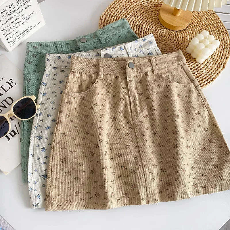 Spring Floral Twill Skirt (3 Colors) velvet skirt luxurious