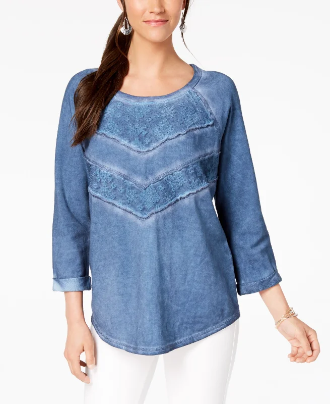 Style & Co Lace Panel Sweatshirt Hoodie with Side Slits Relaxed Casual