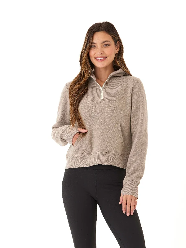 Tyra Triblend Fleece 1/4-Zip Hoodie Hoodie with Tied Waist Feminine Flattering
