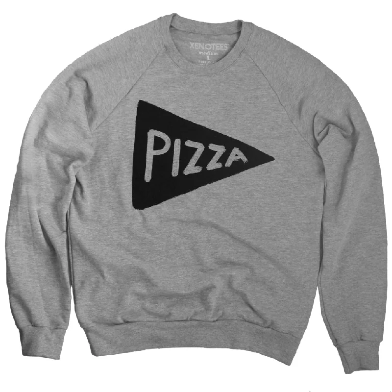 Unisex Pizza Crew Neck Sweatshirt Hoodie with Button Placket Classic Preppy