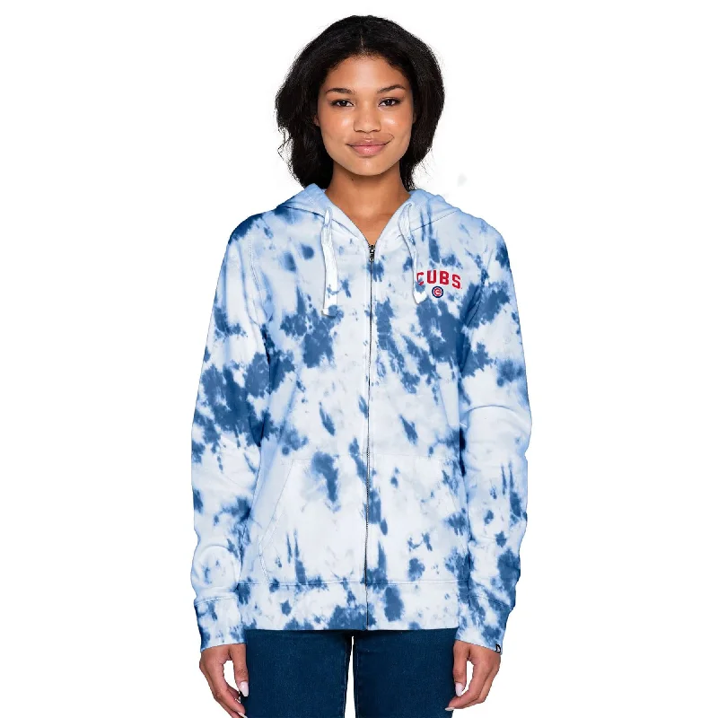 Chicago Cubs New Era Women's Tie-Dye Fleece Full-Zip Hoodie - Royal Hoodie Dress Longline Feminine