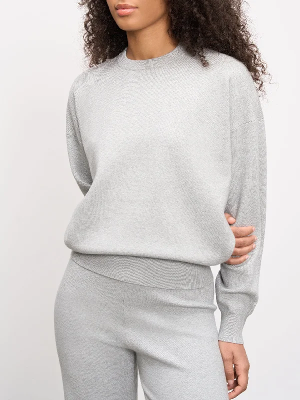 Womens Chunky Knitted Sweatshirt in Marl Grey Graphic Hoodie Design Print