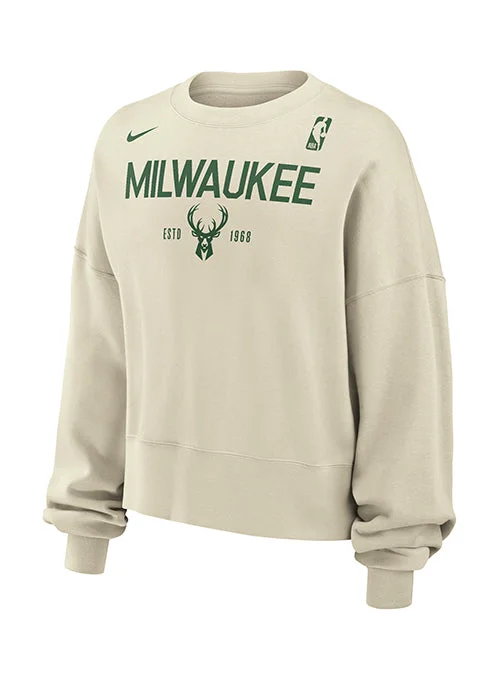 Women's Nike Logo & Established Milwaukee Bucks Crewneck Sweatshirt Hoodie with Slit Hem Functional Movement Women's Nike Logo & Established Milwaukee Bucks Crewneck Sweatshirt Hoodie with Slit Hem Functional Movement