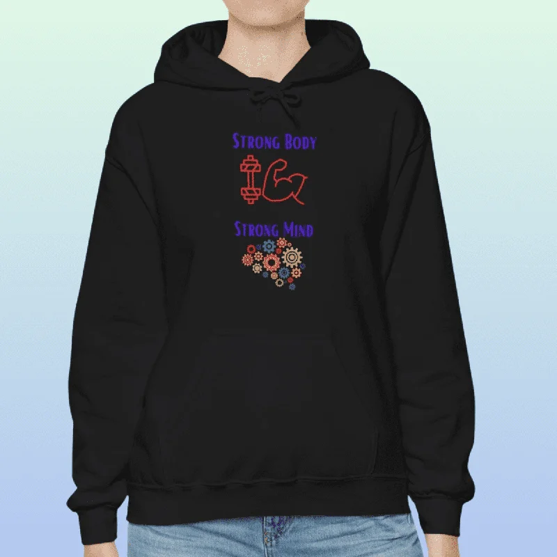 Women's Strong Body Strong Mind Hoodie Hoodie with Hem Embroidery Detailed Premium